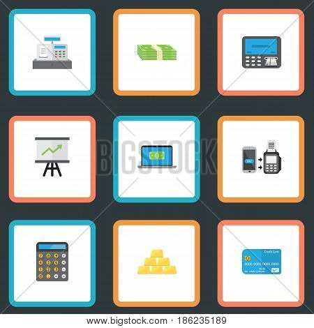 Flat Atm, Cash Stack, Computer And Other Vector Elements. Set Of Banking Flat Symbols Also Includes Card, Stack, Salary Objects.