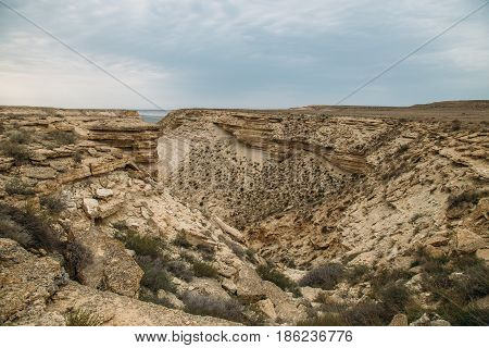 The ravine on the plateau of Ustyurt, Kazakhstan