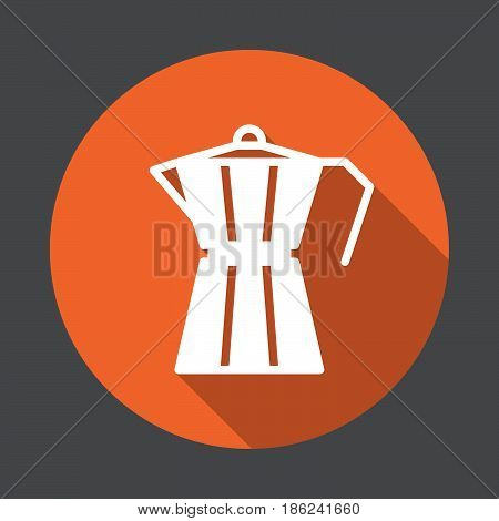 Moka pot macchinetta flat icon. Round colorful button circular vector sign with long shadow effect. Flat style design