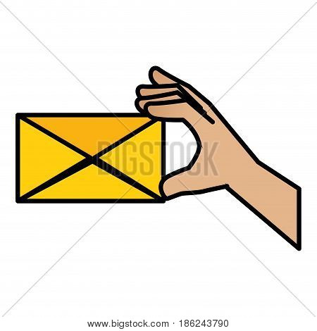 hand human with envelope mail isolated icon vector illustration design