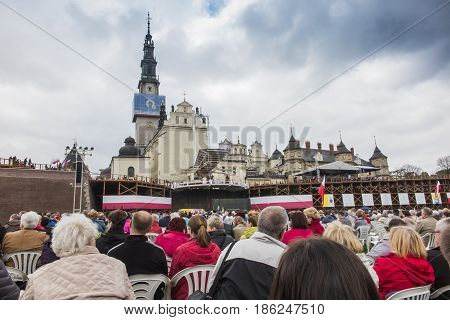 Czestochowa Jasna Gora Poland May 13 2017: Worship with Mary the Queen on the 100th anniversary of the apparitions of Fatima