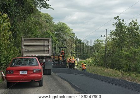 ROUTE 32, COSTA RICA-MARCH 11, 2017: Roadworks on Route 32 in Costa Rica