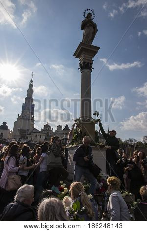 Czestochowa Jasna Gora Poland May 13 2017: Worship with Mary the Queen on the 100th anniversary of the apparitions of Fatima