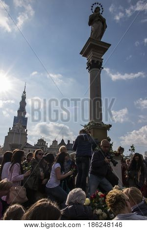 Czestochowa Jasna Gora Poland May 13 2017: Worship with Mary the Queen on the 100th anniversary of the apparitions of Fatima