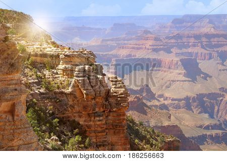 View of Grand Canyon south rim in Arizona US.