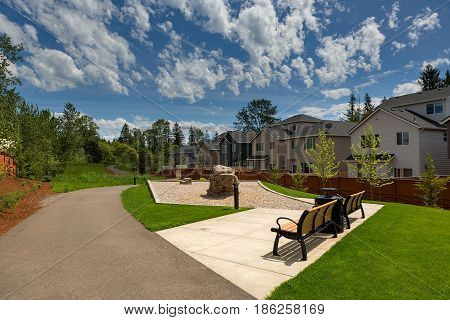 Hiking walking path trail in Happy Valley Oregon housing development subdivision park