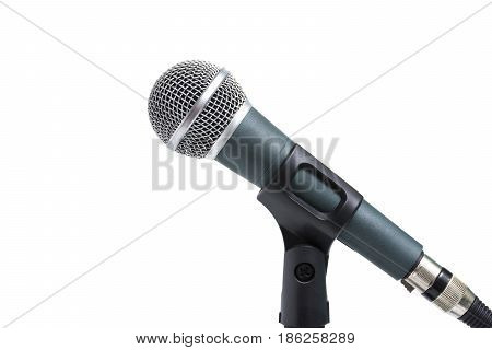 A microphone on a white background with copy space