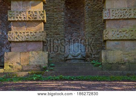 Bristol UK - April 02 2017: View of Vanbrugh's Echo pavilion showing the lost statue at the centre. The Echo is a loggia at the end of the southeast axis of the Kings Weston house in Bristol Uk