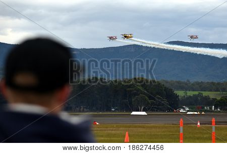 Albion Park Australia - May 6 2017. People watching the airshow. Wings Over Illawarra is an annual air show held at Illawarra Regional Airport.