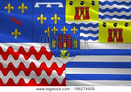 Flag of Evry is a commune in the southern suburbs of Paris France prefecture of the department of Essonne. 3d illustration