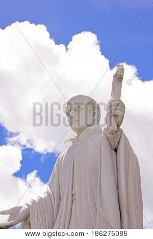 Guam island,USA - May 25, 2016:Statue of Missionary Saint Bitoresu at Dulce Nombre de Maria Cathedral Basilica of Guam Island,USA