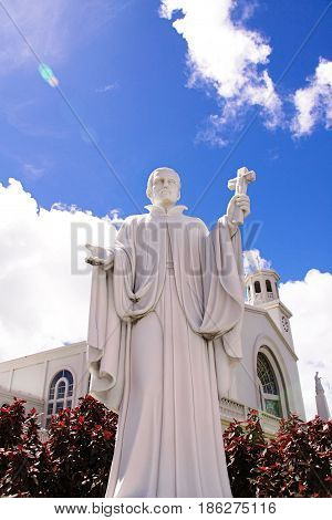 Guam island,USA - May 25, 2016:Statue of Missionary Saint Bitoresu at Dulce Nombre de Maria Cathedral Basilica of Guam Island,USA