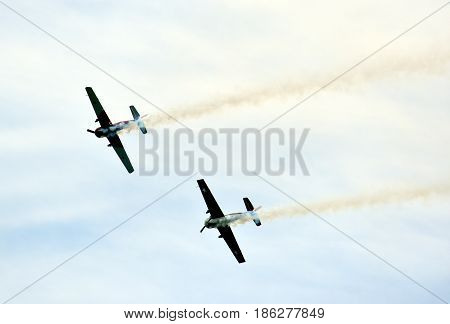 Albion Park Australia - May 6 2017. Display of Russian Roolettes Formation Team. Wings Over Illawarra is an annual air show held at Illawarra Regional Airport.