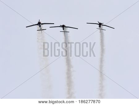 Albion Park Australia - May 6 2017. Display of Russian Roolettes Formation Team. Wings Over Illawarra is an annual air show held at Illawarra Regional Airport.