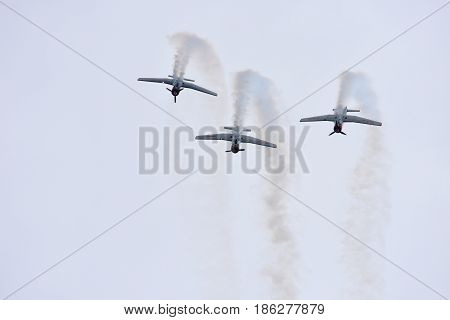 Albion Park Australia - May 6 2017. Display of Russian Roolettes Formation Team. Wings Over Illawarra is an annual air show held at Illawarra Regional Airport.