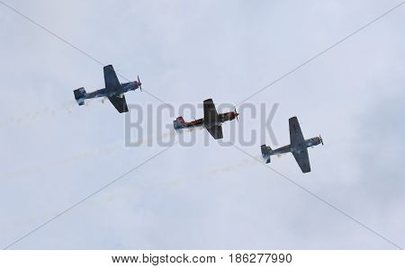 Albion Park Australia - May 6 2017. Display of Russian Roolettes Formation Team. Wings Over Illawarra is an annual air show held at Illawarra Regional Airport.