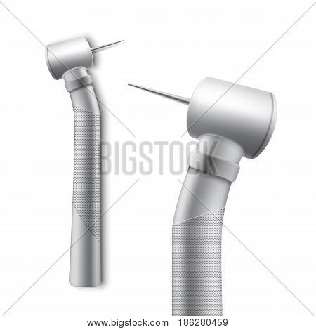 Vector stainless dental handpiece for drilling and grinding side view isolated on white background