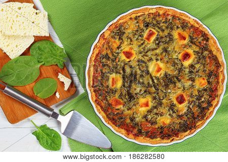 Spinach, Feta, Ricotta Spring Tart In Baking Dish