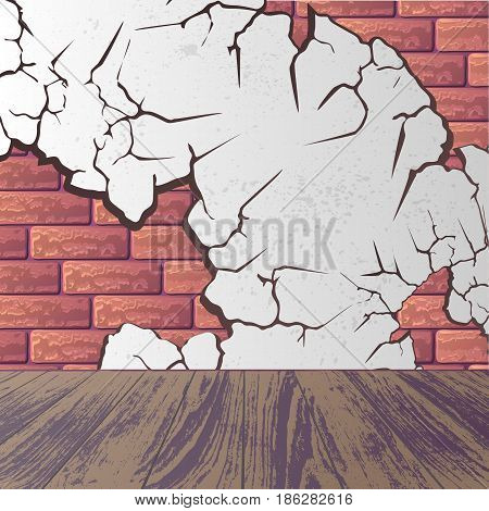 Wooden floor background with gray brick wall