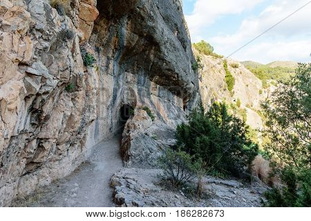 View ancient corridor Pena Cortada, Spain HD