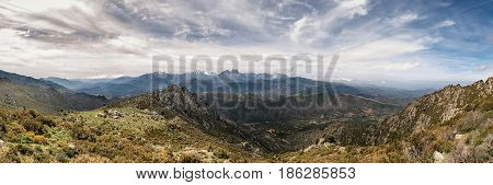 Dramatic Panoramic View Of Snow Capped Mountains Of Northern Corsica