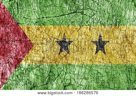 Grudge stone painted Sao Tome and Principe flag