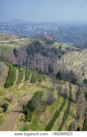 Winter landscape from the road to Montevecchia (Lecco Brianza Lombardy Italy)