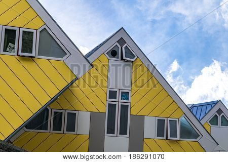 Rotterdam, Netherlands Yellow Cube Houses Architecture Building.