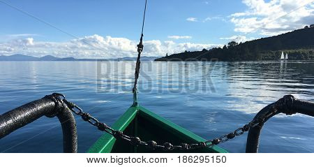 Landscape View From A Yacht Sail Over Lake Taupo New Zealand