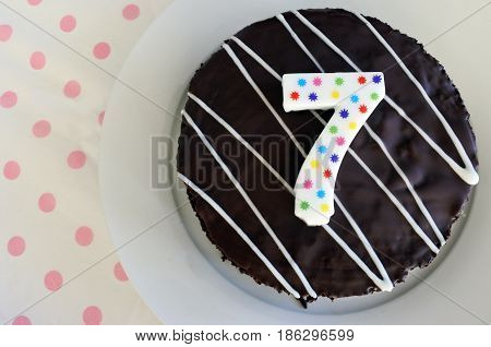 Chocolate Birthday Cake For A Seventh Birthday Or Anniversary Celebration