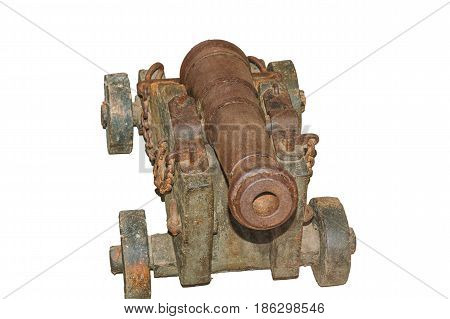 Old nice Historic cannon against white background