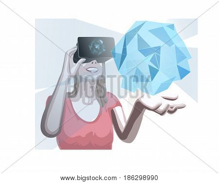 Women wearing Virtual Reality gear visualizing hologram. Technology Futuristic Concept illustration vector.