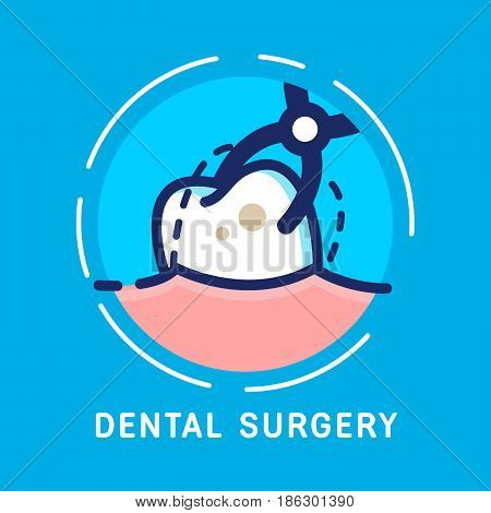 Health Dent Logo design vector template flat line style. Dental surgery. Dental clinic logotype concept icon. Health tooth poster or card.