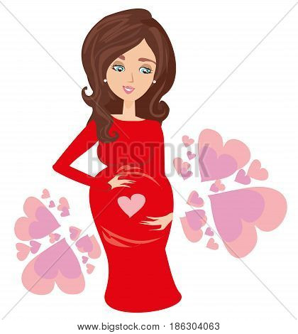 Shower card with happy pregnant woman , vector illustration