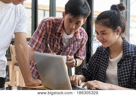 Startup Young Successful Team On Meeting In Modern Office Interior Brainstorming, Make A Business Pl
