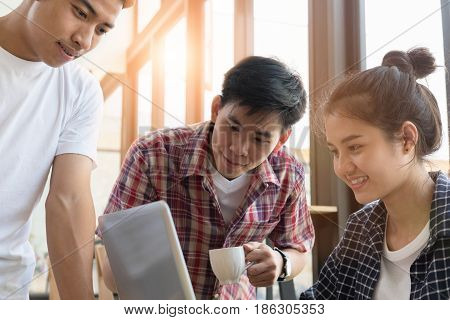 Startup Young Successful Team On Meeting In Modern Office Interior Brainstorming, Make A Business Pl