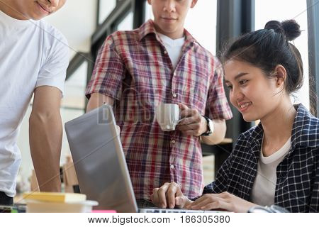 Startup Young Successful Team On Meeting In Modern Office Interior Brainstorming, Make A Business Pl