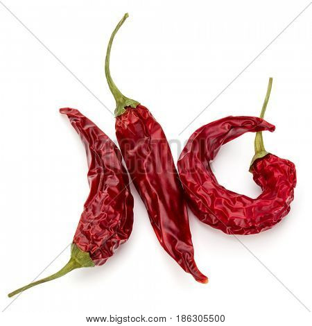 Dried red chili or chilli cayenne pepper isolated on white  background cutout