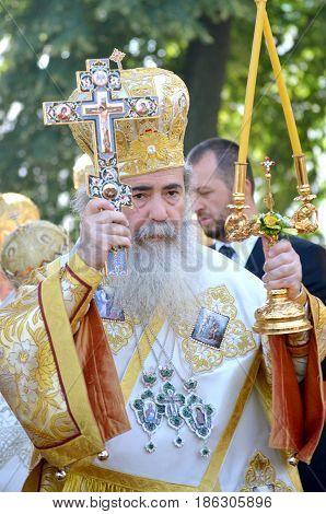 Kiev, Ukraine, celebration liturgy in honor of the baptism of Rus in Kiev Pechersk Lavra - 27 July 2013 -: Portrait Theophilus III Patriarch of Jerusalem