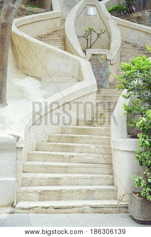 Camondo Stairs in Galata District in Istanul Turkey. The stairs climb the hill from the Galata docks and Avenue of the Banks