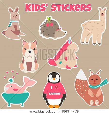 Collection of cute kids stickers with different animals