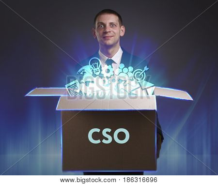 Business, Technology, Internet And Network Concept. Young Businessman Shows The Word: Cso