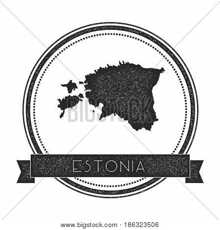 Retro Distressed Estonia Badge With Map. Hipster Round Rubber Stamp With Country Name Banner, Vector