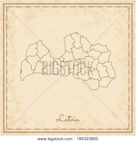 Latvia Region Map: Stilyzed Old Pirate Parchment Imitation. Detailed Map Of Latvia Regions. Vector I