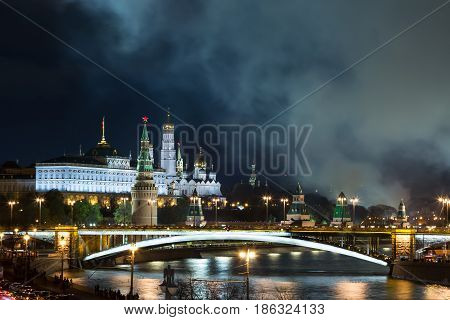 Nice photo of Russian Moscow Kremlin at night. Moscow landmark.