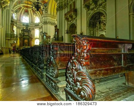 Salzburg, Austria - May 01, 2017: Interior of Salzburg Cathedral - details on May 01, 2017 in Salzburg, Austria
