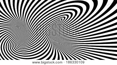 Abstract striped spiral vector black and white horizontal background