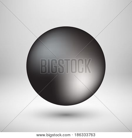 Black premium round bubble badge, sphere, ball, button template with realistic shadow, reflex and light background for logo, design concepts, banners, web, apps, prints. Vector illustration.