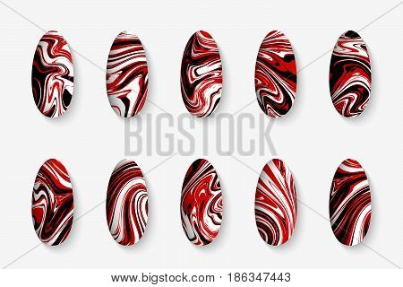 Nail art designs for beauty salon, set of abstract marble patterns for fingernail decoration