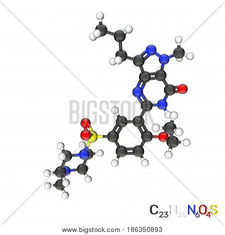 Viagra model molecule. Isolated on white background. 3D rendering illustration.
